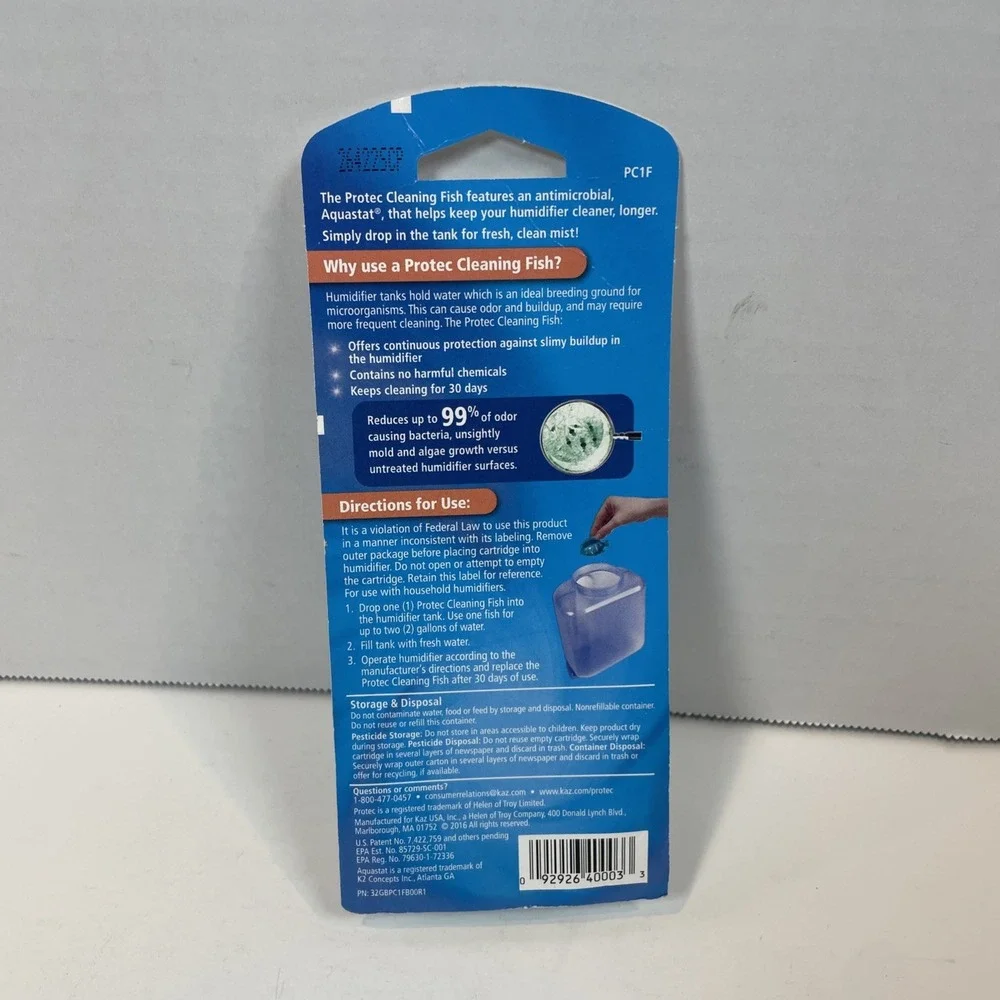 Protec Humidifier Cleaning Fish Drop In Kills 99%‎ Odor Bacteria Fish NIP